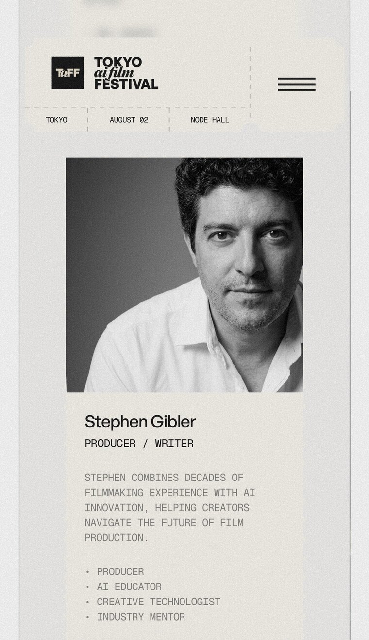Tokyo AI Film Festival site: Stephen Gibler, Producer / Writer, festival jury