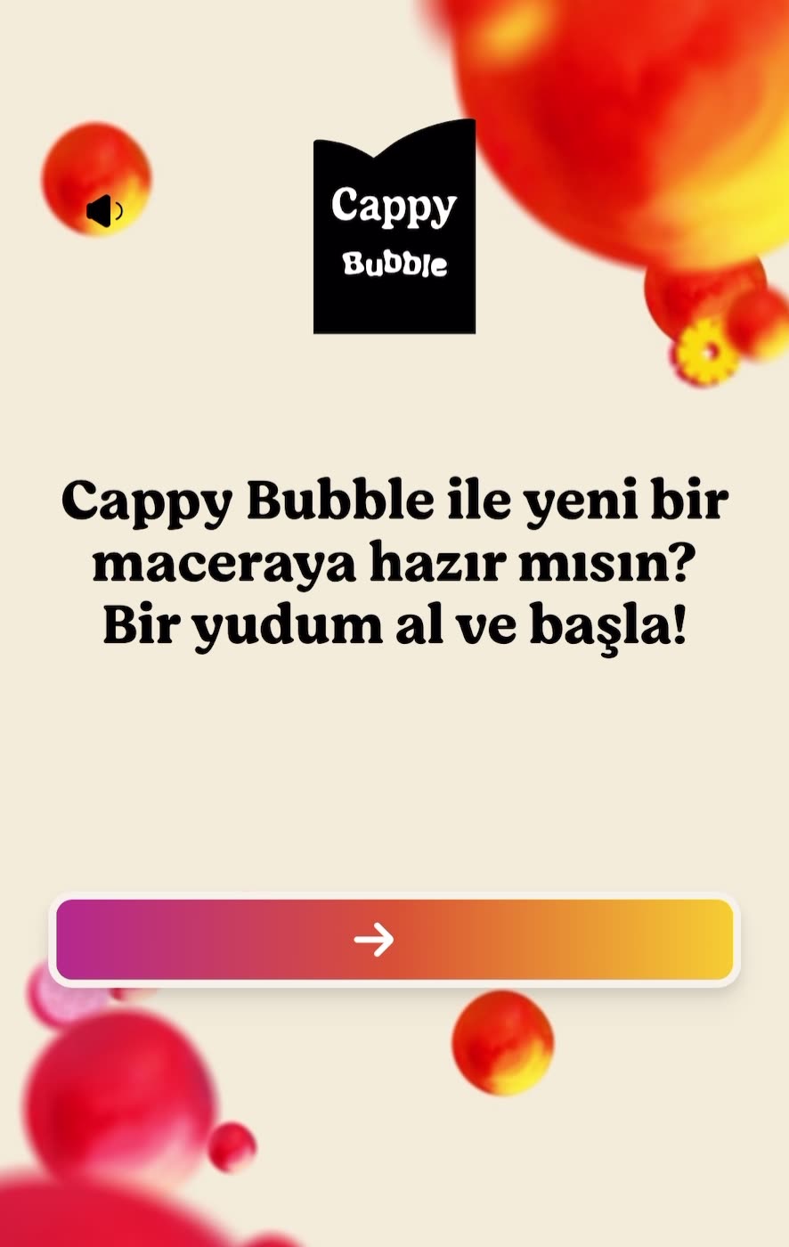 Cappy Bubble experience opening screen, in Turkish