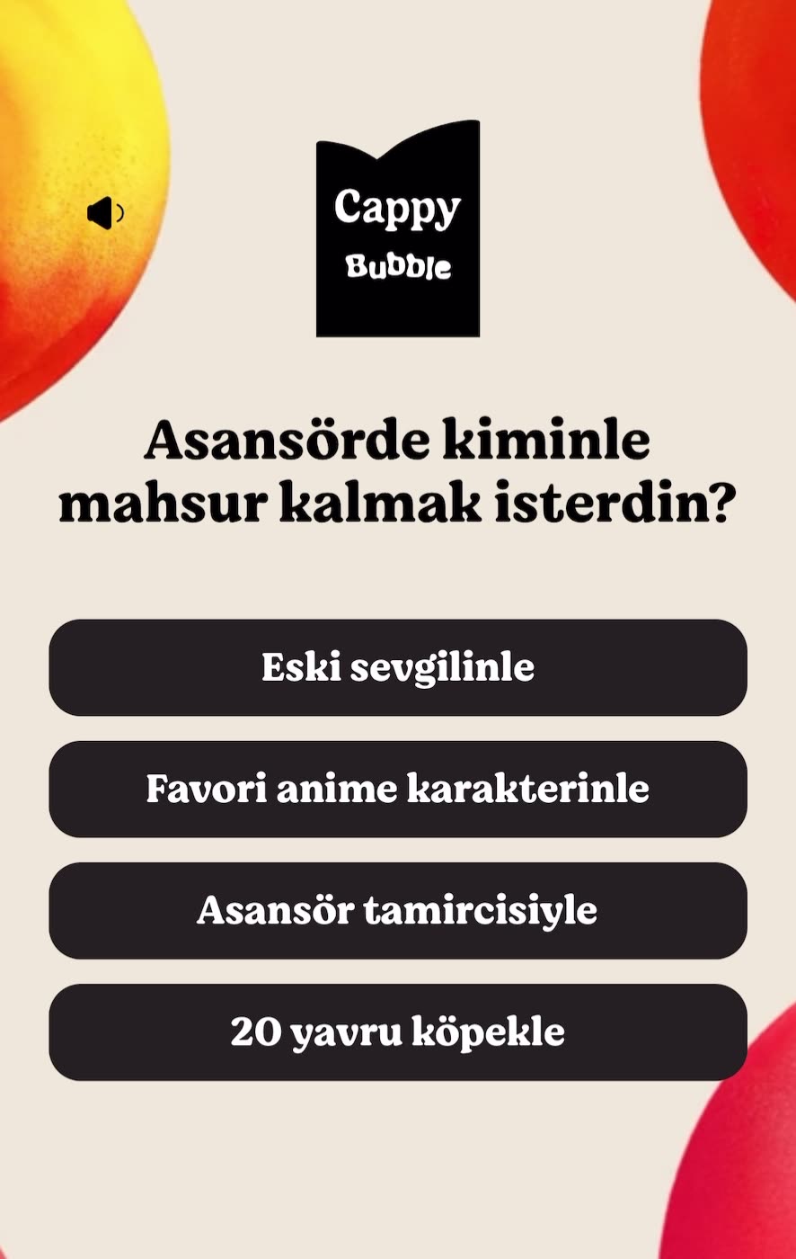 Cappy Bubble personality quiz question with four answer options