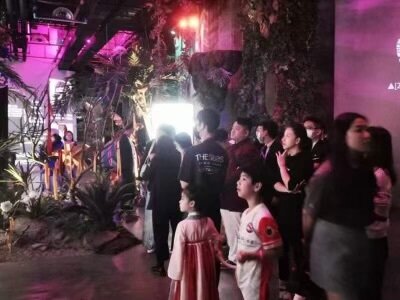 A crowd at the opening event inside The Silos
