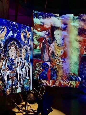 Classical Dunhuang-style murals remixed as projection panels